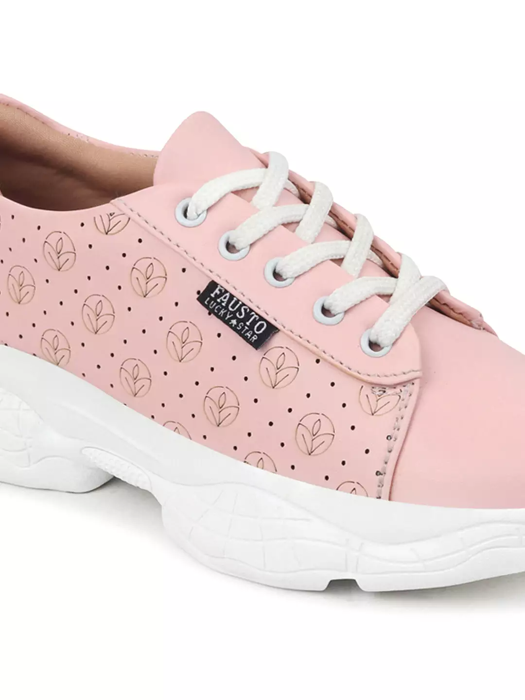 Women Pink Lace Up Casual Trendy Sneakers