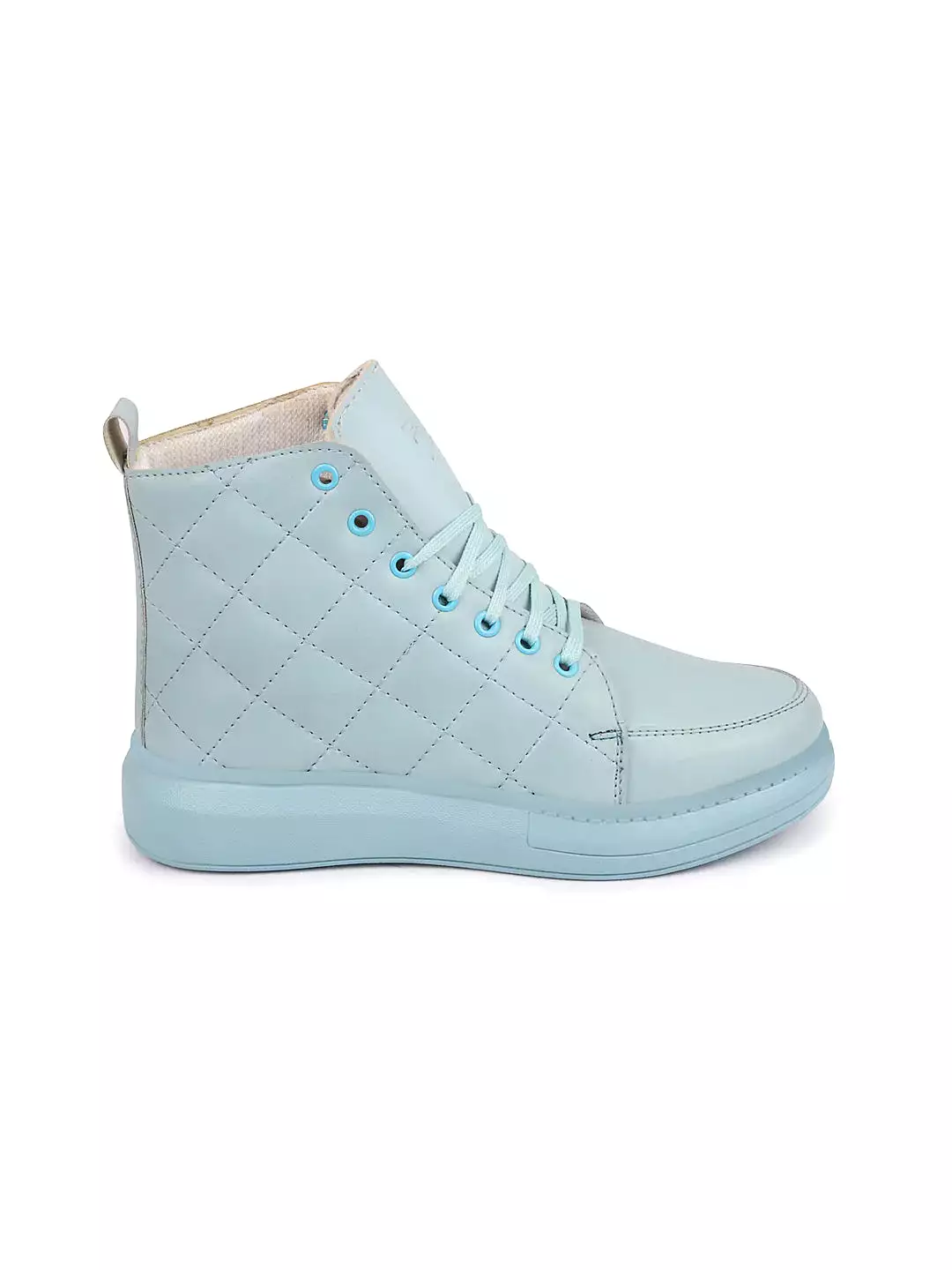 Women Sky Blue High Ankle Top Wedge Heels Stitched Design Lace Up Sneakers Shoes