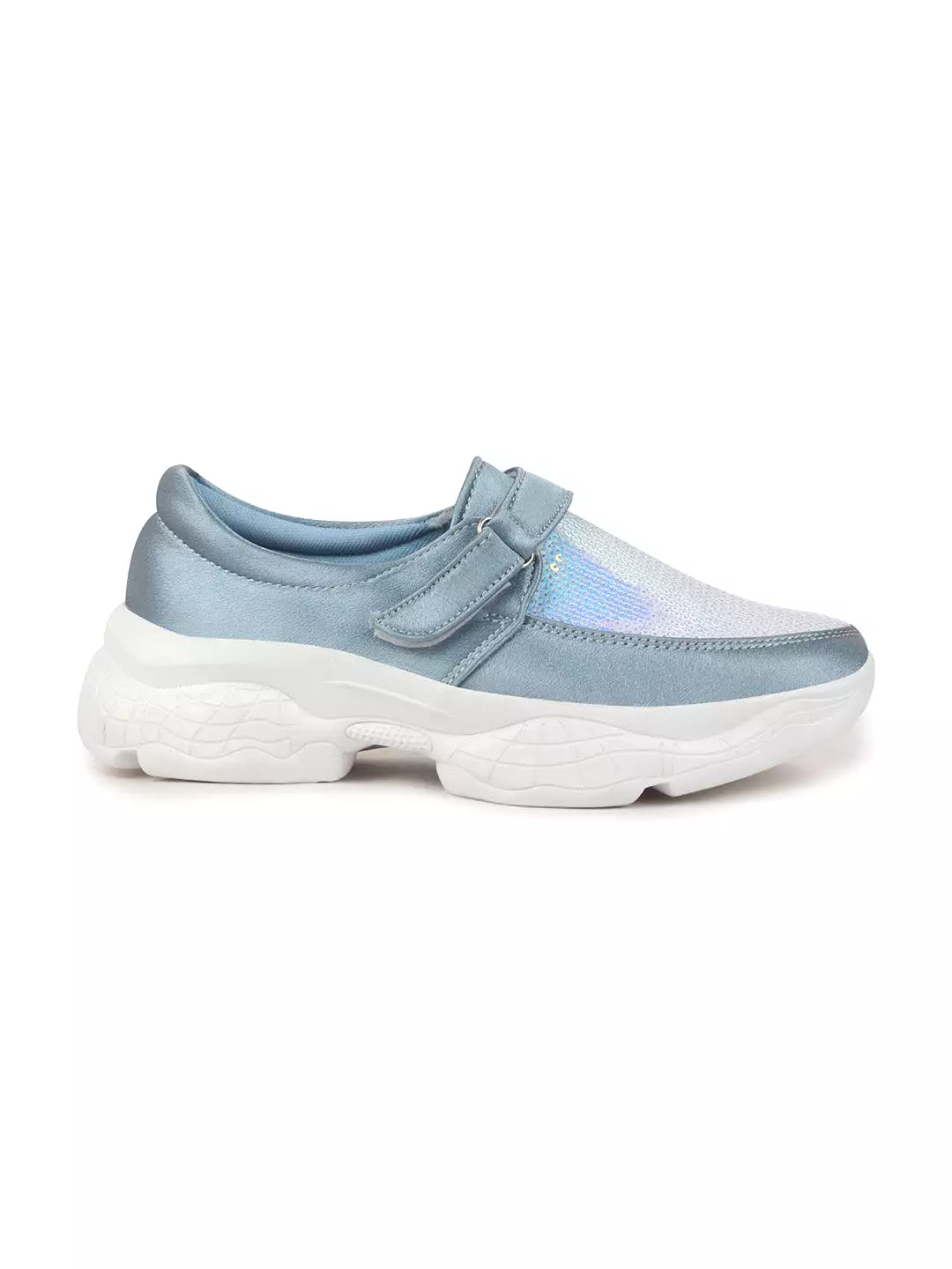 Women Sky Blue Stylish Slip On Sneakers