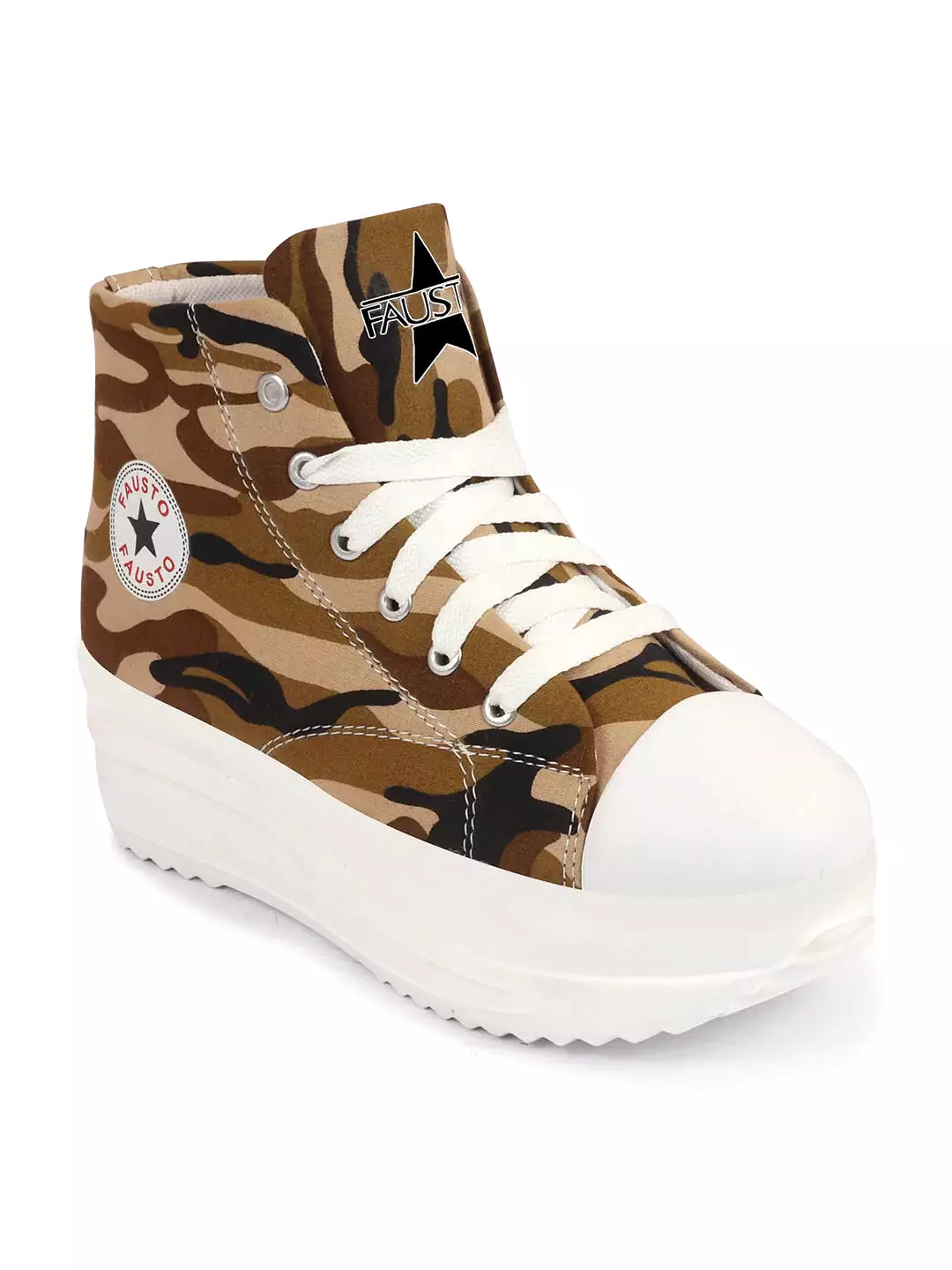 Women Teek High Ankle Top Wedge Heels Camouflage Print Canvas Lace Up Sneakers Shoes