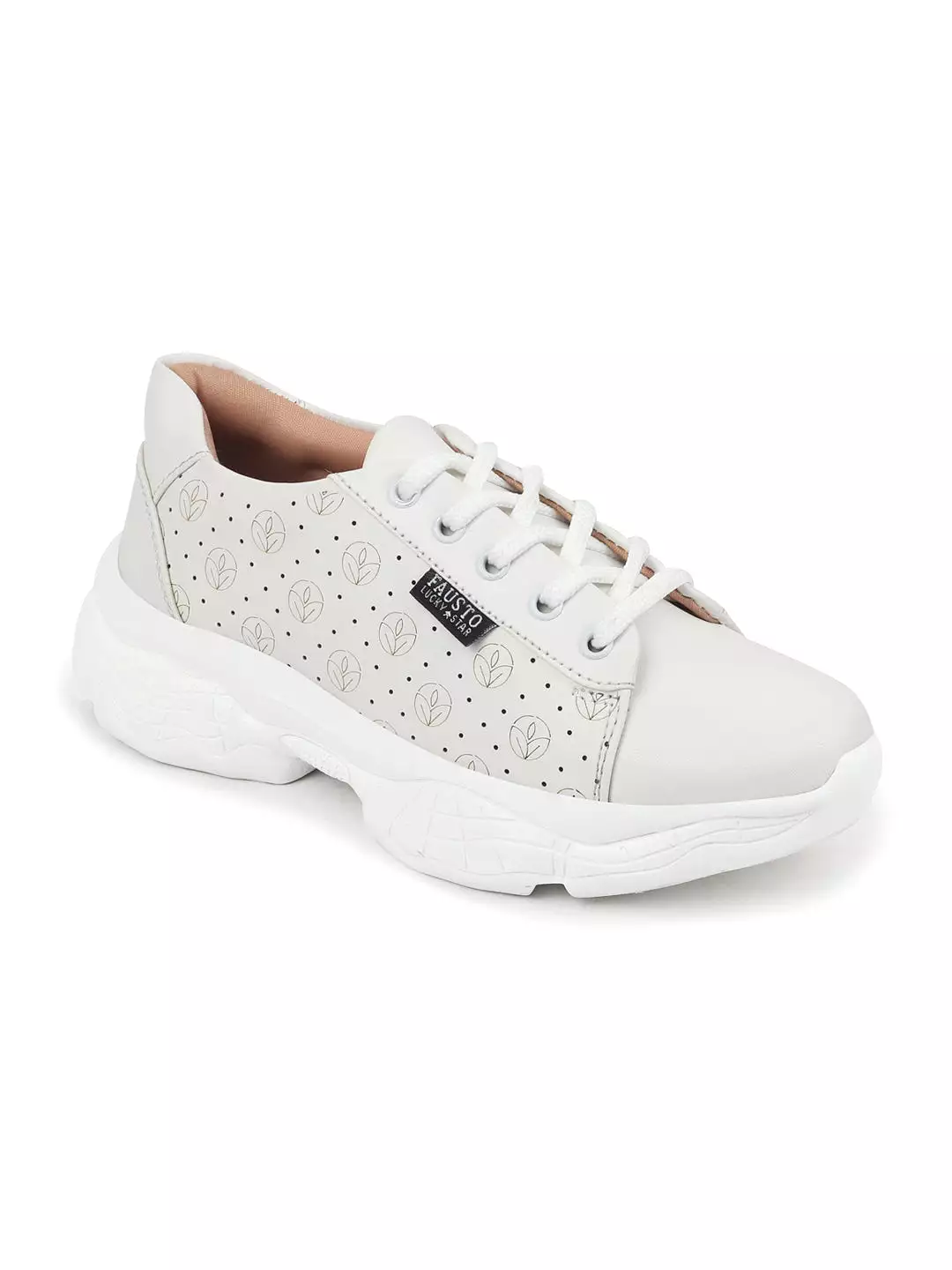 Women White Lace Up Casual Trendy Sneakers