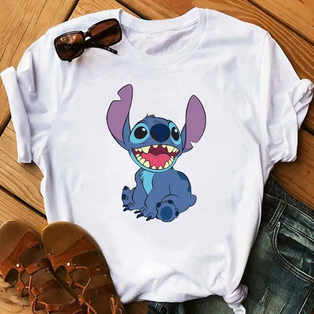 Women's Fashion T-Shirt Lilo Stitch Harajuku Kawaii Tshirts Lovely Cartoon Female Printed Casual T Shirt Cute  Casual Tops