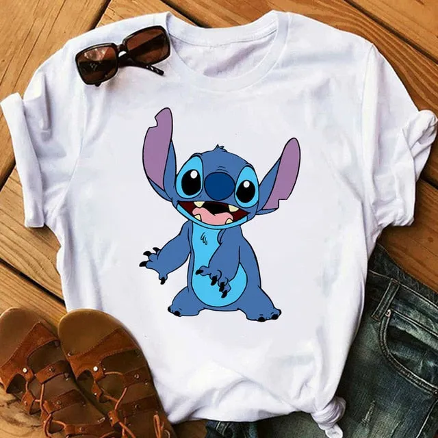 Women's Fashion T-Shirt Lilo Stitch Harajuku Kawaii Tshirts Lovely Cartoon Female Printed Casual T Shirt Cute  Casual Tops