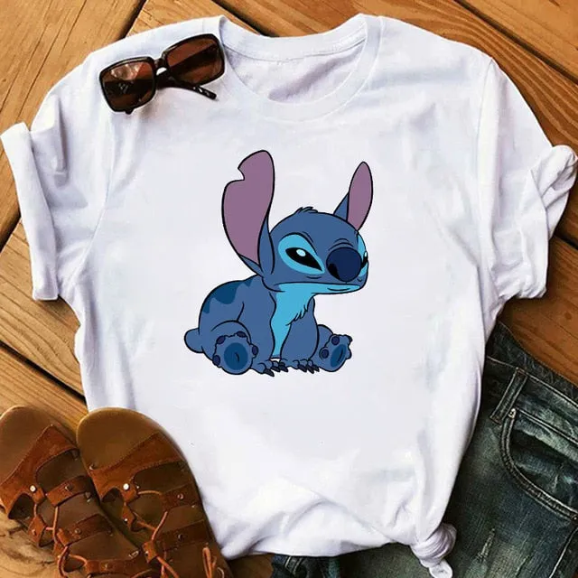 Women's Fashion T-Shirt Lilo Stitch Harajuku Kawaii Tshirts Lovely Cartoon Female Printed Casual T Shirt Cute  Casual Tops