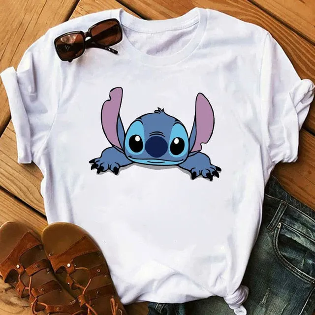 Women's Fashion T-Shirt Lilo Stitch Harajuku Kawaii Tshirts Lovely Cartoon Female Printed Casual T Shirt Cute  Casual Tops