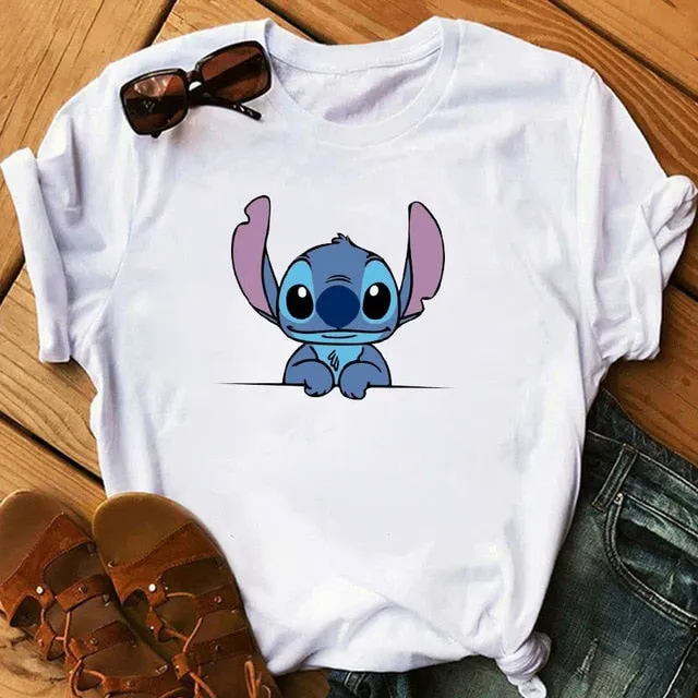 Women's Fashion T-Shirt Lilo Stitch Harajuku Kawaii Tshirts Lovely Cartoon Female Printed Casual T Shirt Cute  Casual Tops